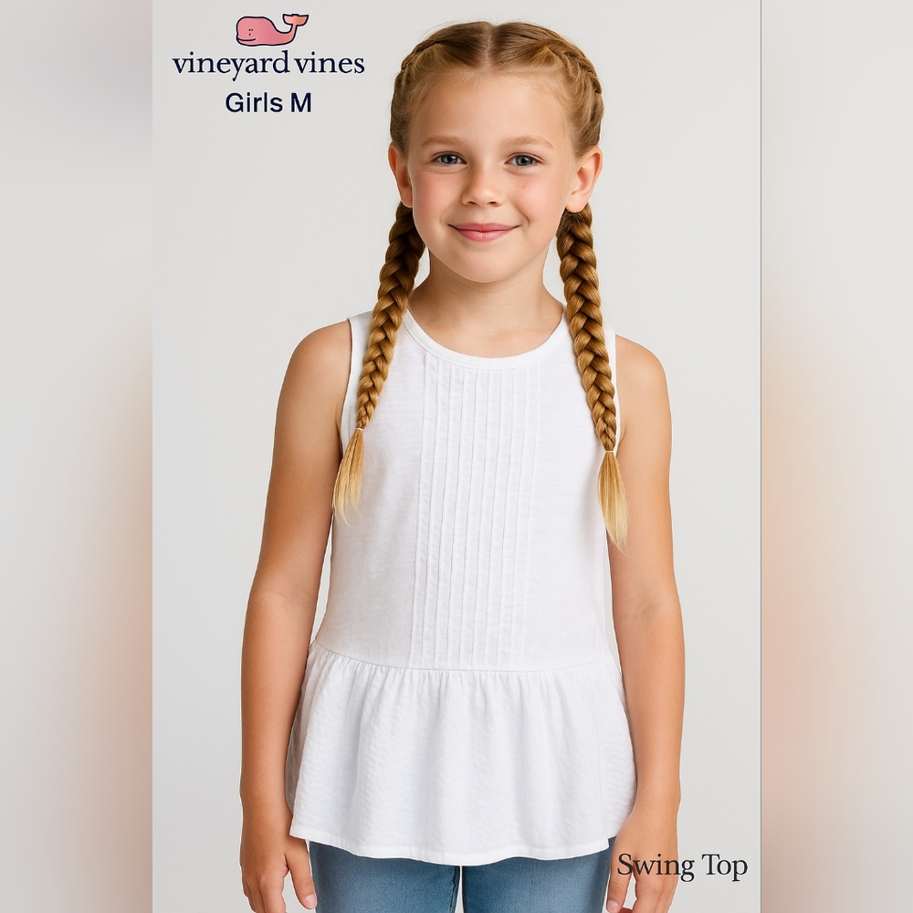 Vineyard Vines Girls White Swing Top Textured Cotton Size M